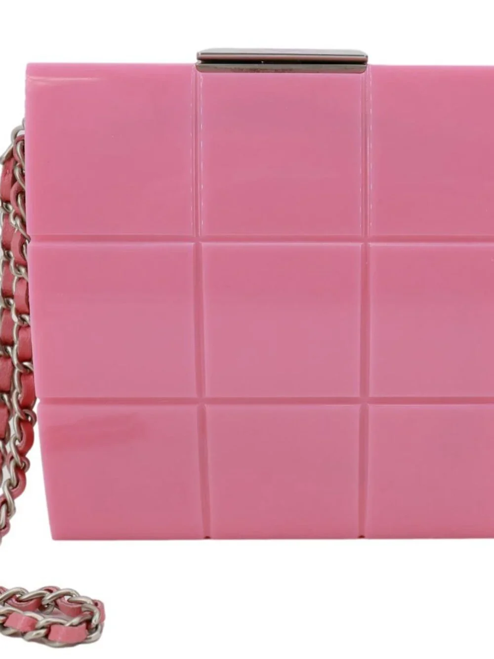 Chanel Minaudiere Choco Bar Leather Clutch Pink